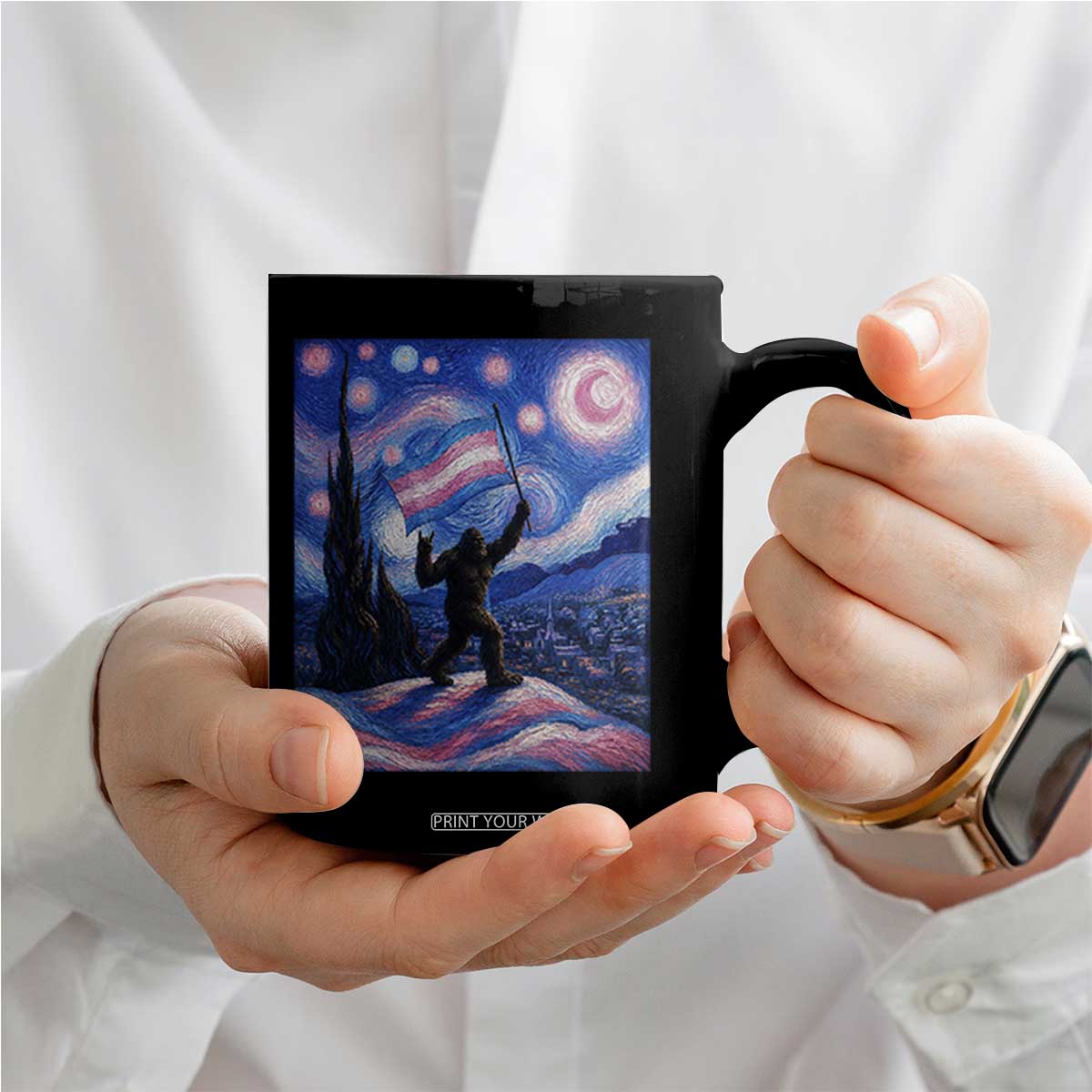 Bigfoot Starry Night Trans Rights Coffee Mug Sasquatch LGBTQ Pride TS12 Print Your Wear
