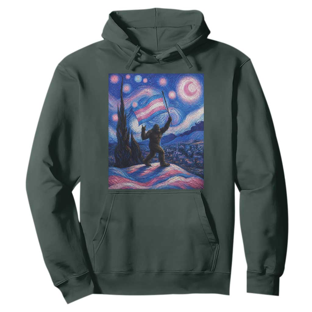 Bigfoot Starry Night Trans Rights Hoodie Sasquatch LGBTQ Pride TS12 Dark Forest Green Print Your Wear