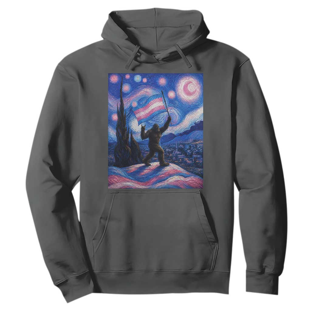 Bigfoot Starry Night Trans Rights Hoodie Sasquatch LGBTQ Pride TS12 Dark Heather Print Your Wear