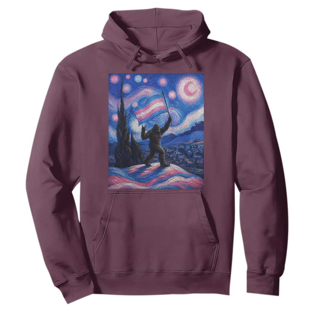 Bigfoot Starry Night Trans Rights Hoodie Sasquatch LGBTQ Pride TS12 Maroon Print Your Wear