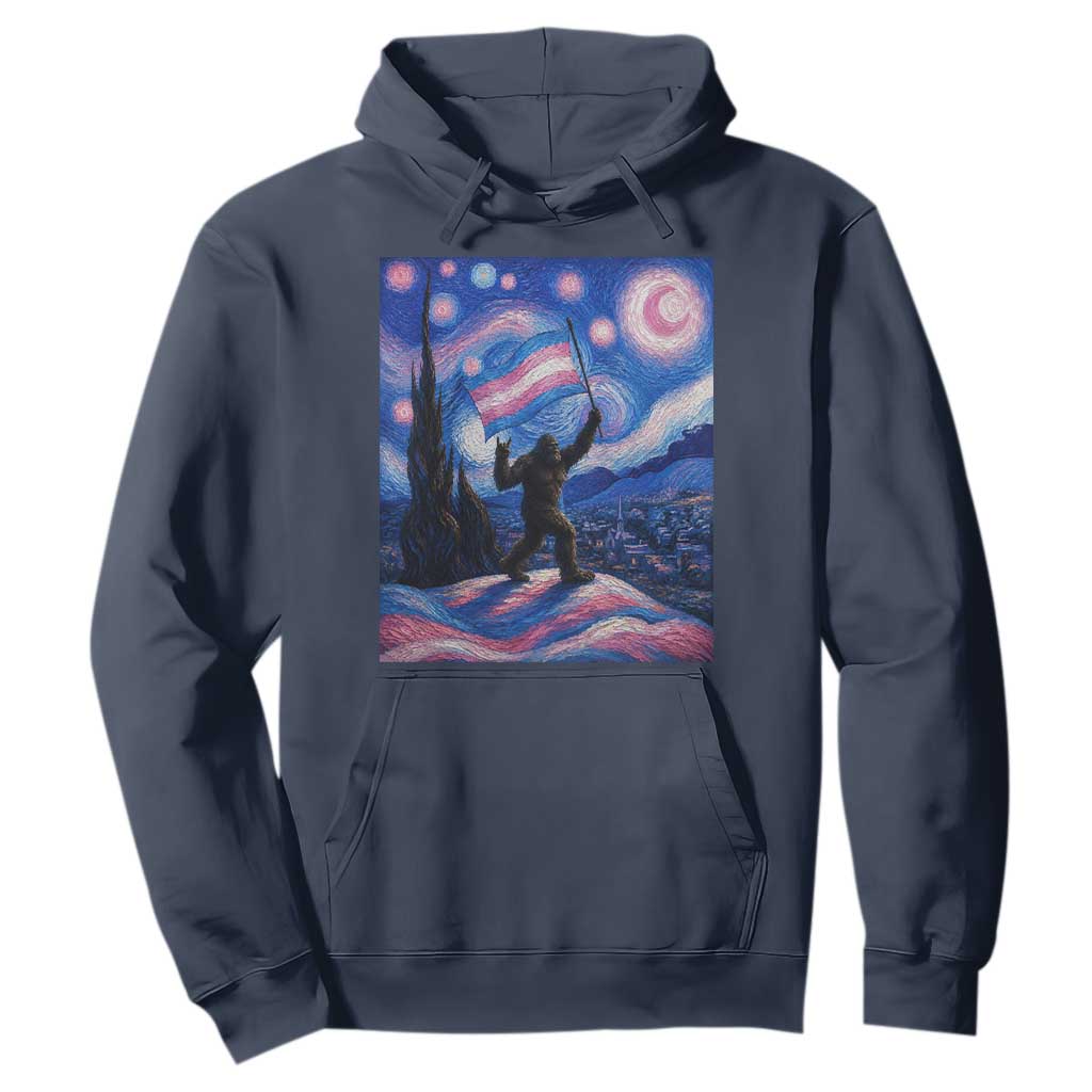 Bigfoot Starry Night Trans Rights Hoodie Sasquatch LGBTQ Pride TS12 Navy Print Your Wear