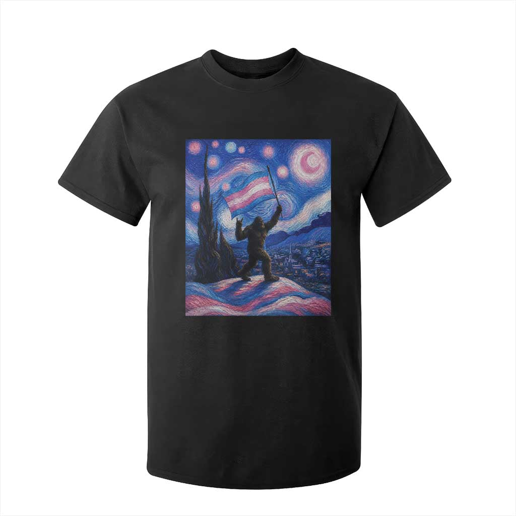 Bigfoot Starry Night Trans Rights T Shirt For Kid Sasquatch LGBTQ Pride TS12 Black Print Your Wear