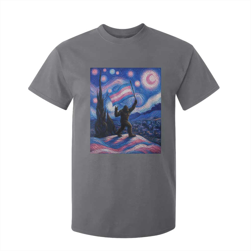 Bigfoot Starry Night Trans Rights T Shirt For Kid Sasquatch LGBTQ Pride TS12 Charcoal Print Your Wear