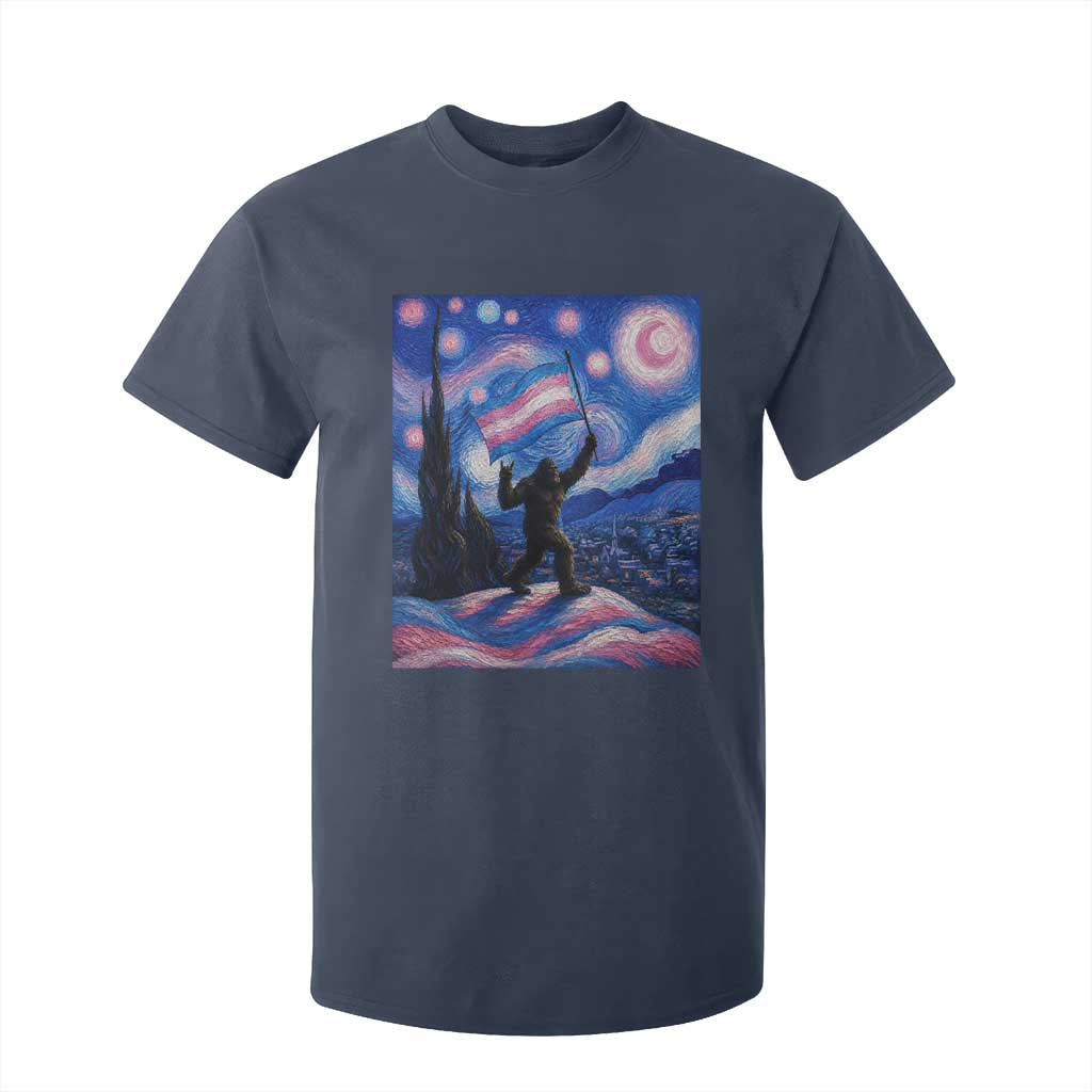 Bigfoot Starry Night Trans Rights T Shirt For Kid Sasquatch LGBTQ Pride TS12 Navy Print Your Wear