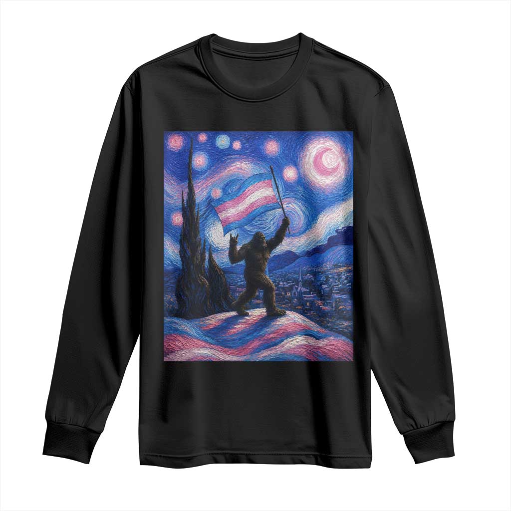 Bigfoot Starry Night Trans Rights Long Sleeve Shirt Sasquatch LGBTQ Pride TS12 Black Print Your Wear