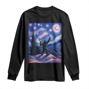 Bigfoot Starry Night Trans Rights Long Sleeve Shirt Sasquatch LGBTQ Pride TS12 Black Print Your Wear