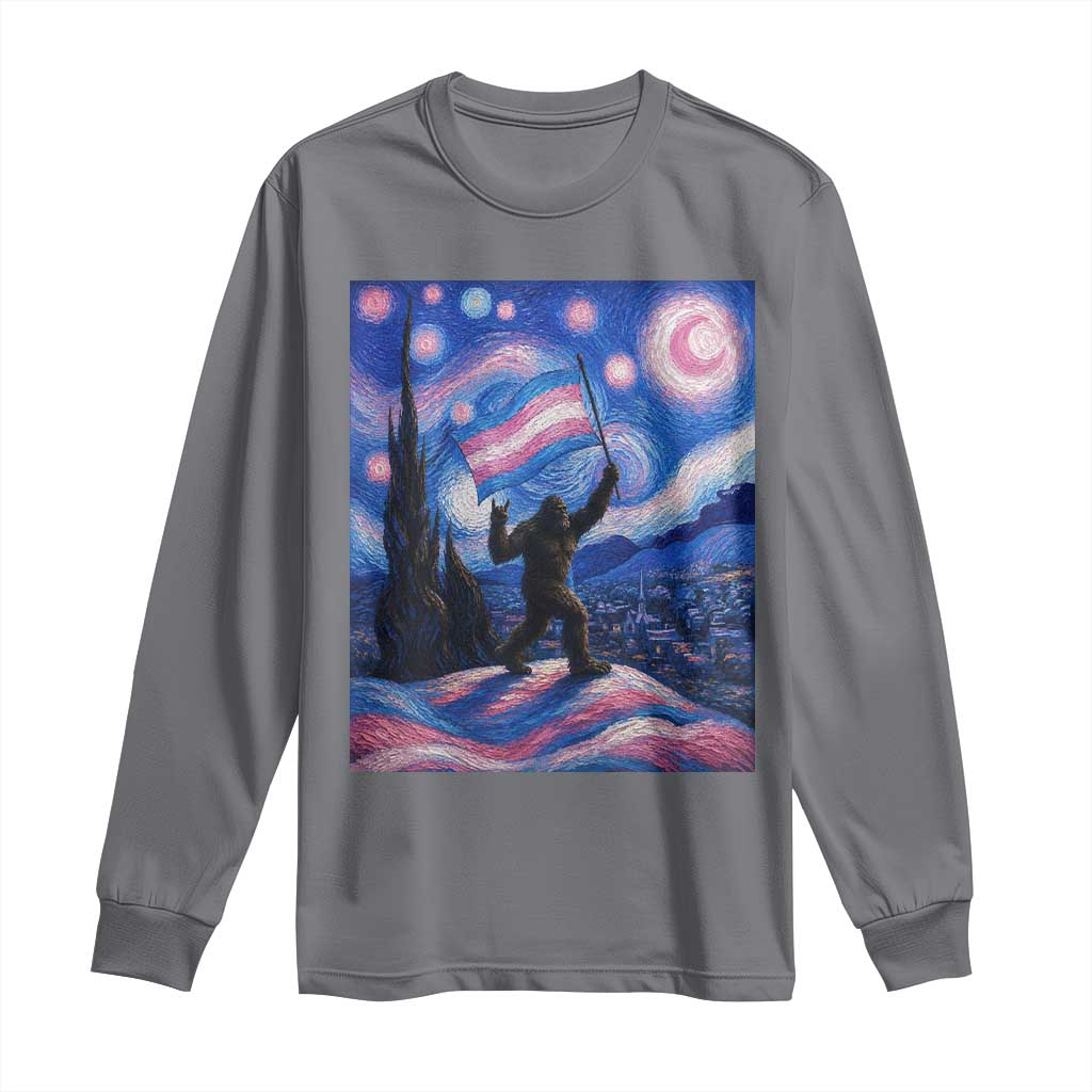 Bigfoot Starry Night Trans Rights Long Sleeve Shirt Sasquatch LGBTQ Pride TS12 Charcoal Print Your Wear