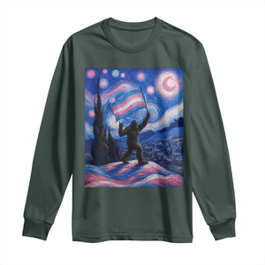Bigfoot Starry Night Trans Rights Long Sleeve Shirt Sasquatch LGBTQ Pride TS12 Dark Forest Green Print Your Wear