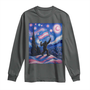 Bigfoot Starry Night Trans Rights Long Sleeve Shirt Sasquatch LGBTQ Pride TS12 Dark Heather Print Your Wear
