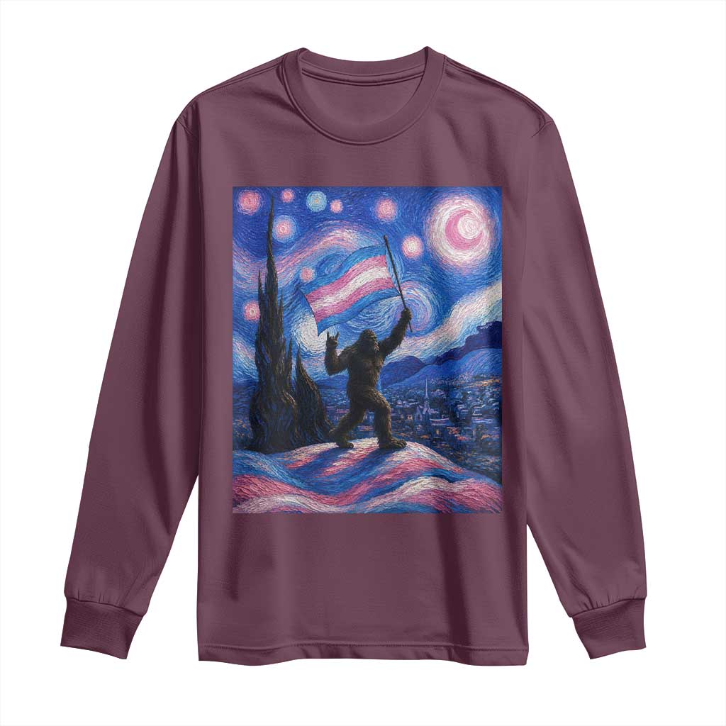 Bigfoot Starry Night Trans Rights Long Sleeve Shirt Sasquatch LGBTQ Pride TS12 Maroon Print Your Wear
