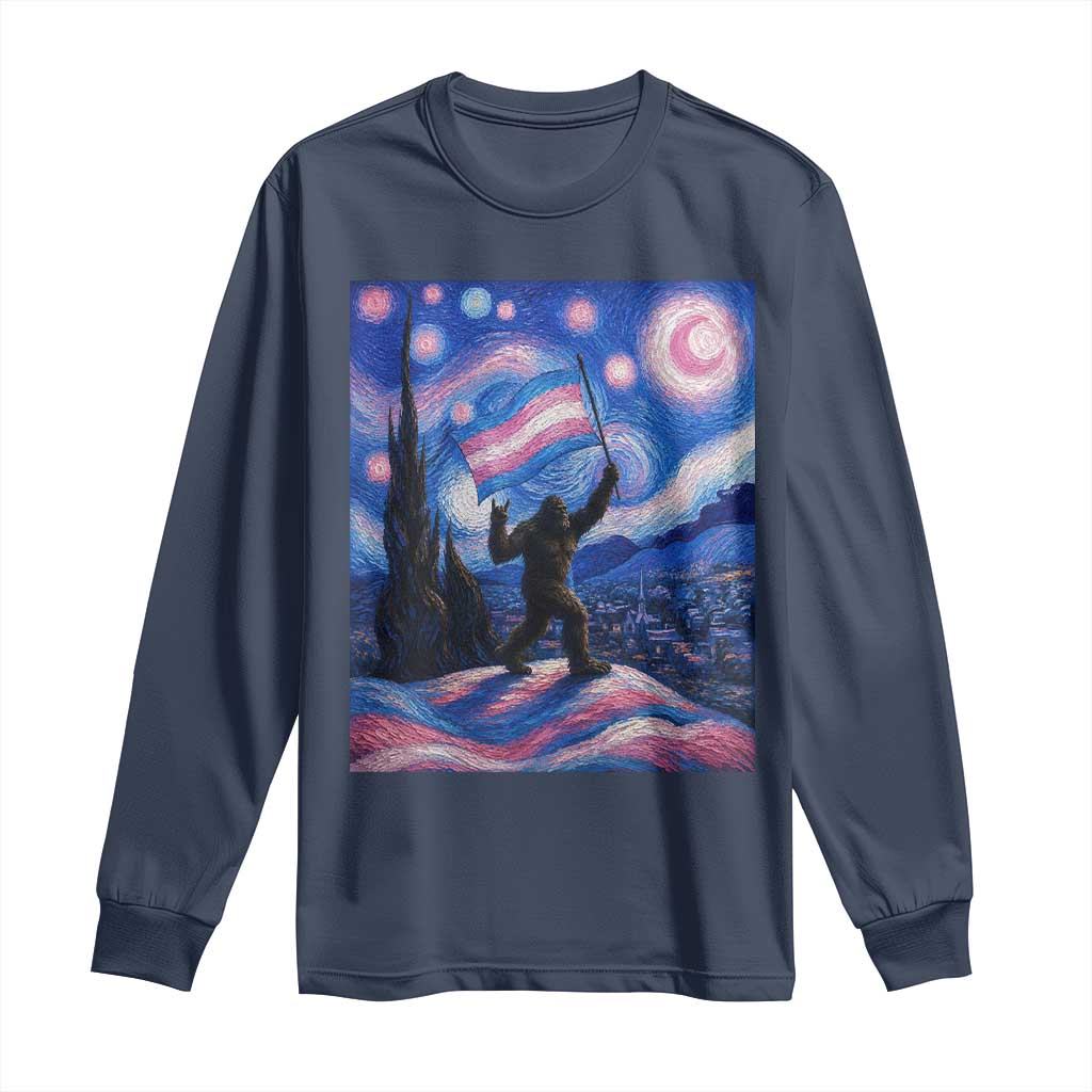 Bigfoot Starry Night Trans Rights Long Sleeve Shirt Sasquatch LGBTQ Pride TS12 Navy Print Your Wear