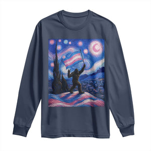 Bigfoot Starry Night Trans Rights Long Sleeve Shirt Sasquatch LGBTQ Pride TS12 Navy Print Your Wear