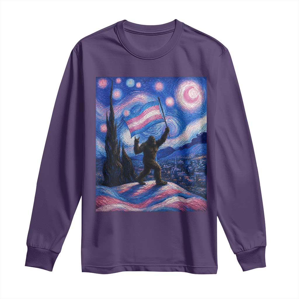 Bigfoot Starry Night Trans Rights Long Sleeve Shirt Sasquatch LGBTQ Pride TS12 Purple Print Your Wear