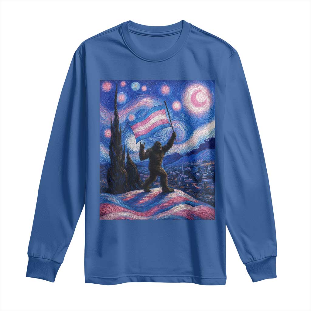 Bigfoot Starry Night Trans Rights Long Sleeve Shirt Sasquatch LGBTQ Pride TS12 Royal Blue Print Your Wear