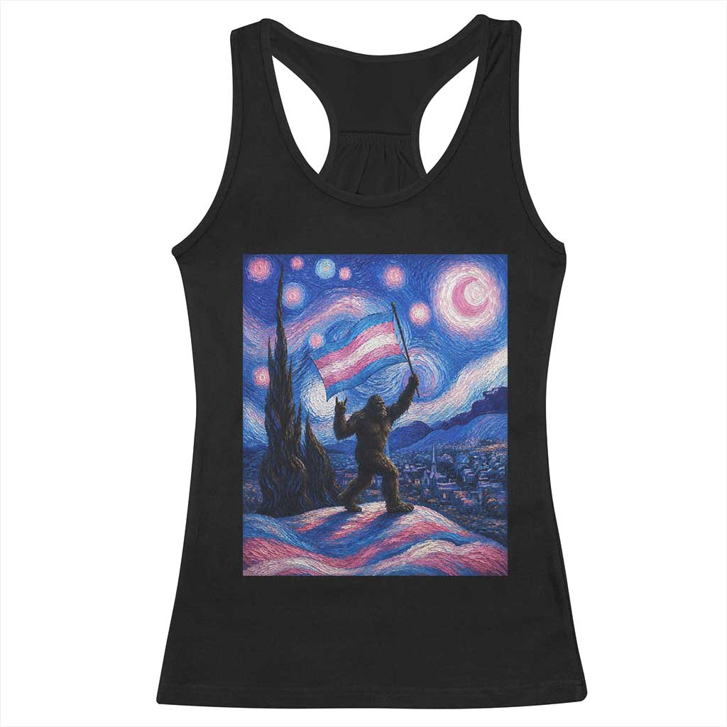 Bigfoot Starry Night Trans Rights Racerback Tank Top Sasquatch LGBTQ Pride TS12 Black Print Your Wear