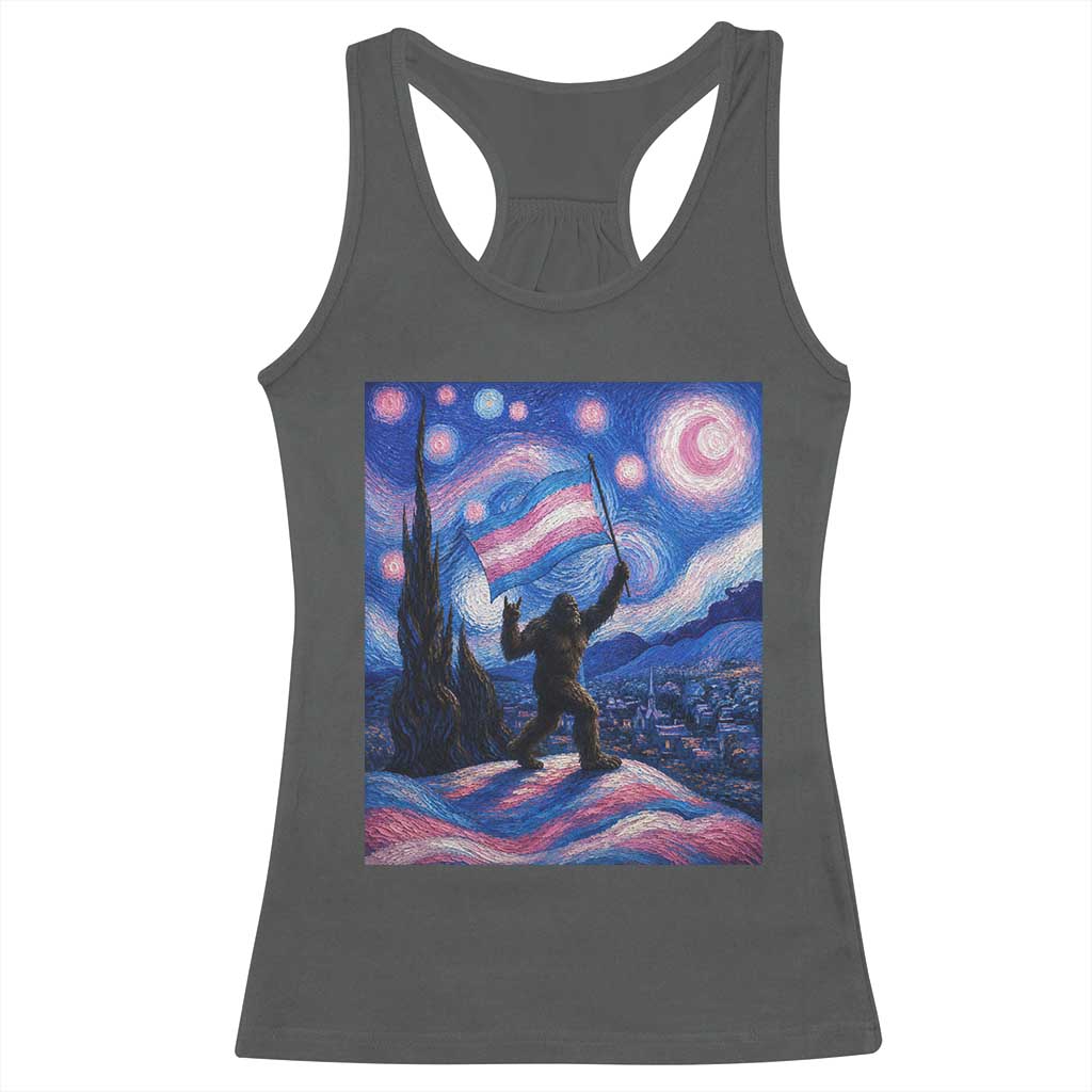 Bigfoot Starry Night Trans Rights Racerback Tank Top Sasquatch LGBTQ Pride TS12 Dark Heather Print Your Wear