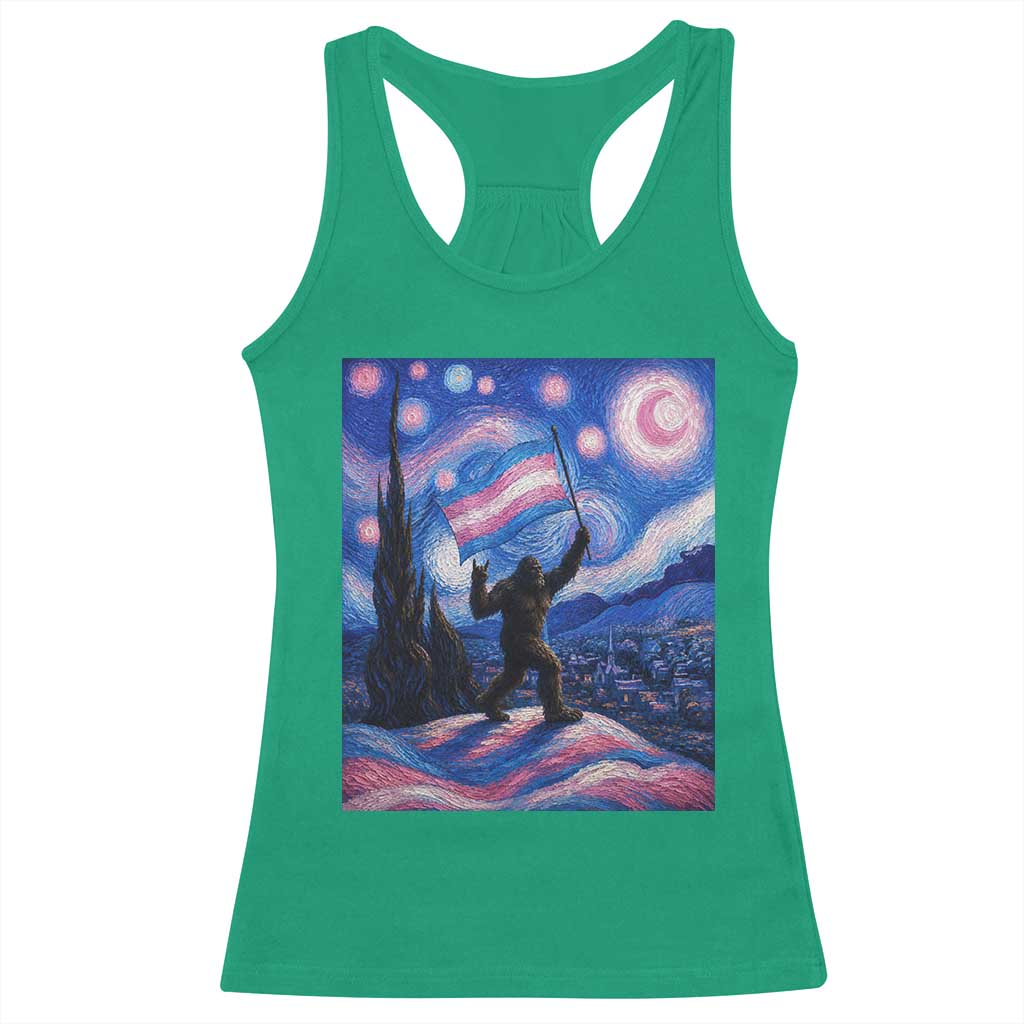 Bigfoot Starry Night Trans Rights Racerback Tank Top Sasquatch LGBTQ Pride TS12 Irish Green Print Your Wear