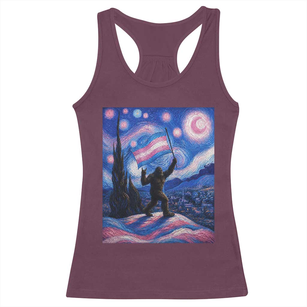 Bigfoot Starry Night Trans Rights Racerback Tank Top Sasquatch LGBTQ Pride TS12 Maroon Print Your Wear