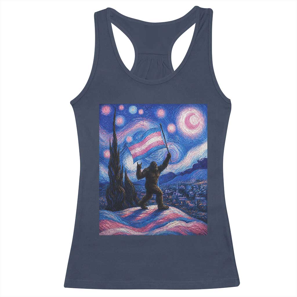 Bigfoot Starry Night Trans Rights Racerback Tank Top Sasquatch LGBTQ Pride TS12 Navy Print Your Wear