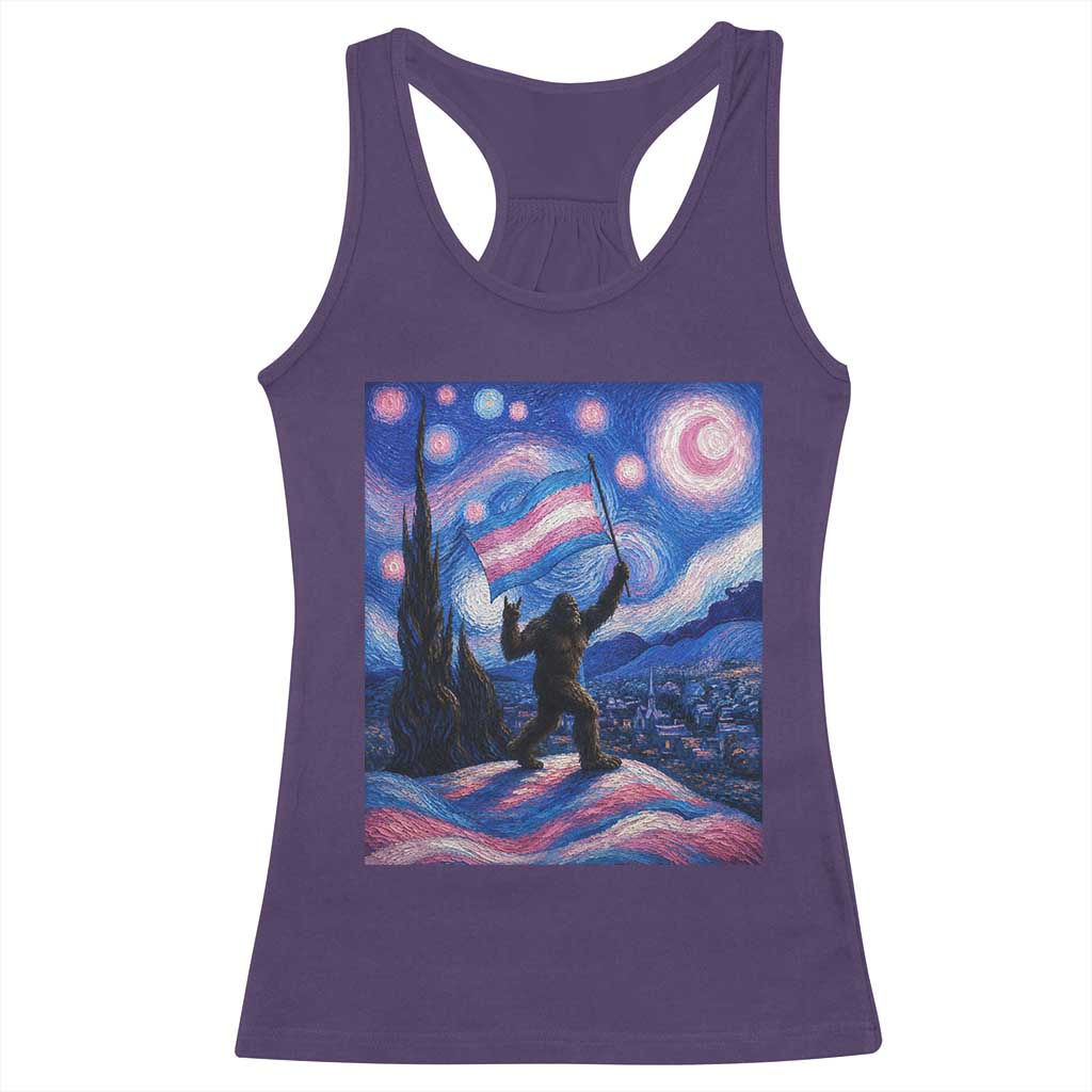 Bigfoot Starry Night Trans Rights Racerback Tank Top Sasquatch LGBTQ Pride TS12 Purple Print Your Wear