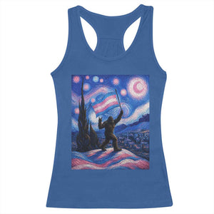Bigfoot Starry Night Trans Rights Racerback Tank Top Sasquatch LGBTQ Pride TS12 Royal Blue Print Your Wear