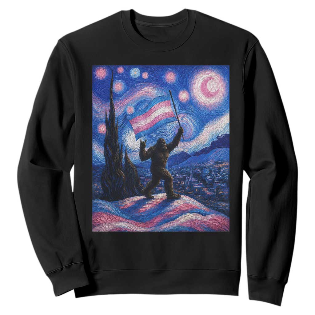Bigfoot Starry Night Trans Rights Sweatshirt Sasquatch LGBTQ Pride TS12 Black Print Your Wear