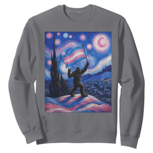 Bigfoot Starry Night Trans Rights Sweatshirt Sasquatch LGBTQ Pride TS12 Charcoal Print Your Wear