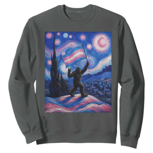 Bigfoot Starry Night Trans Rights Sweatshirt Sasquatch LGBTQ Pride TS12 Dark Heather Print Your Wear