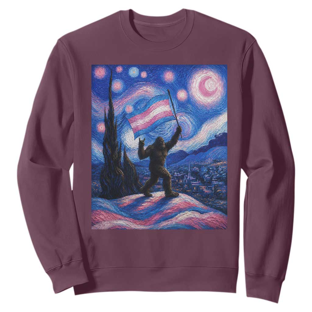 Bigfoot Starry Night Trans Rights Sweatshirt Sasquatch LGBTQ Pride TS12 Maroon Print Your Wear
