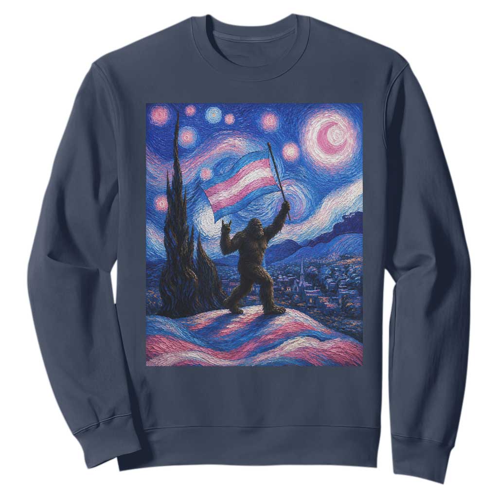 Bigfoot Starry Night Trans Rights Sweatshirt Sasquatch LGBTQ Pride TS12 Navy Print Your Wear