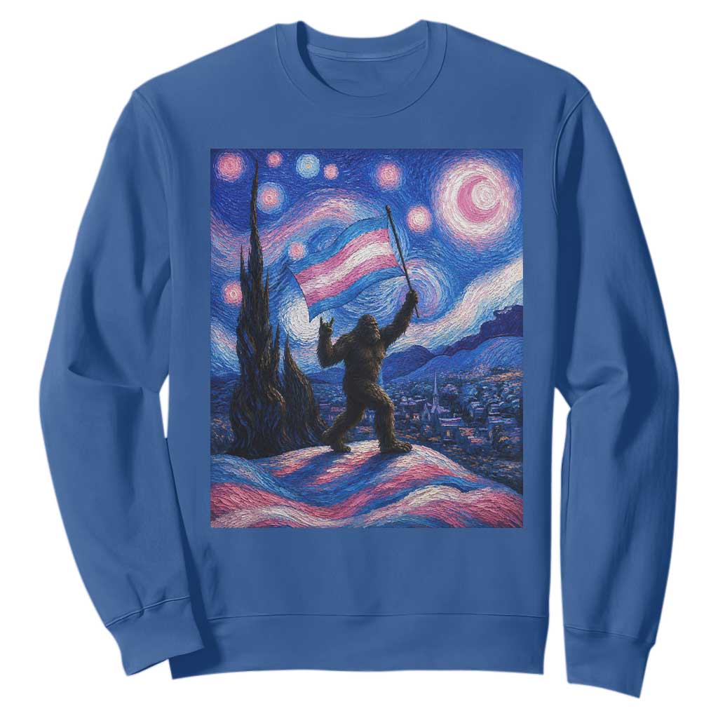 Bigfoot Starry Night Trans Rights Sweatshirt Sasquatch LGBTQ Pride TS12 Royal Blue Print Your Wear