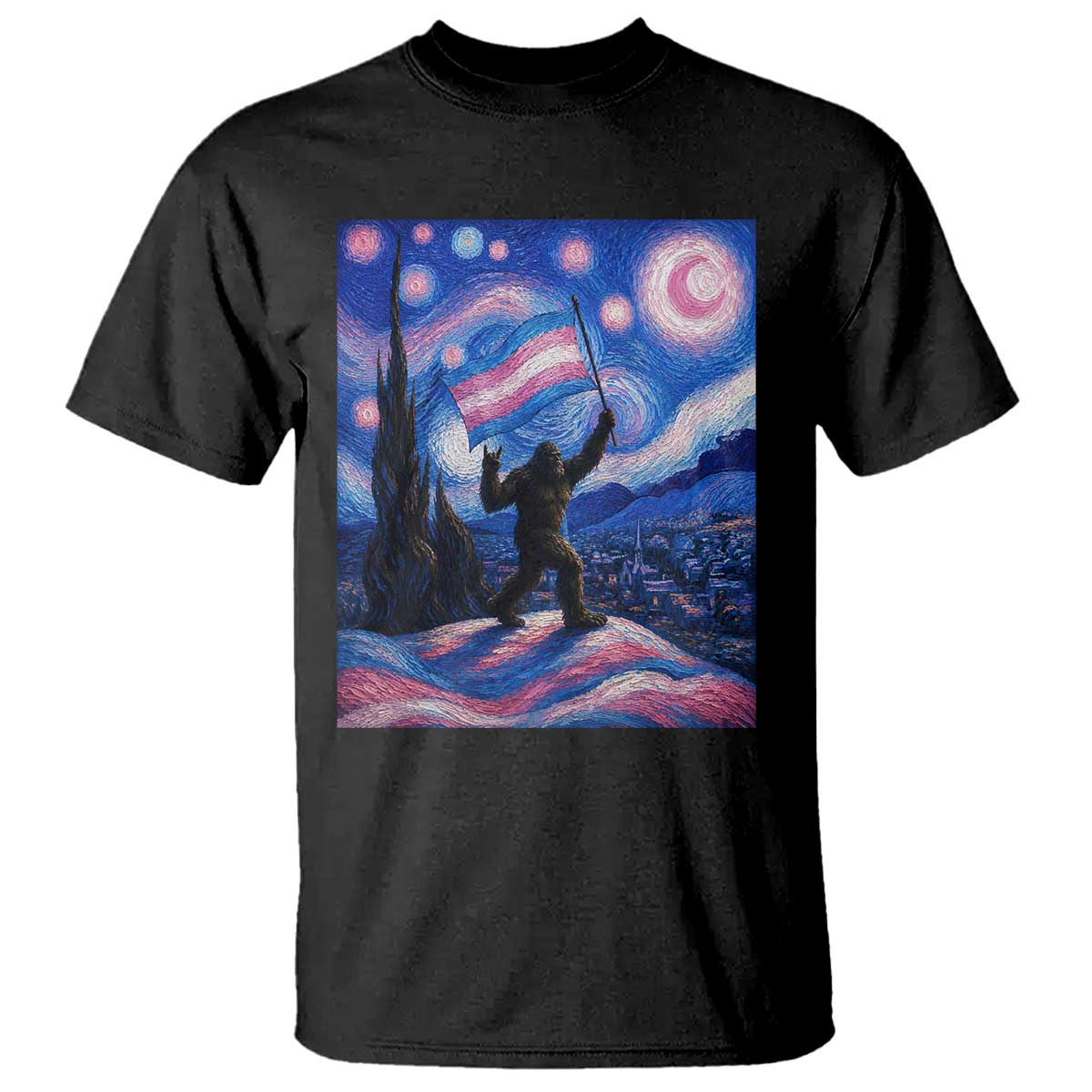 Bigfoot Starry Night Trans Rights T Shirt Sasquatch LGBTQ Pride TS12 Black Print Your Wear