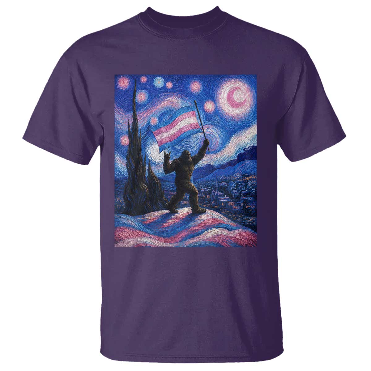 Bigfoot Starry Night Trans Rights T Shirt Sasquatch LGBTQ Pride TS12 Purple Print Your Wear