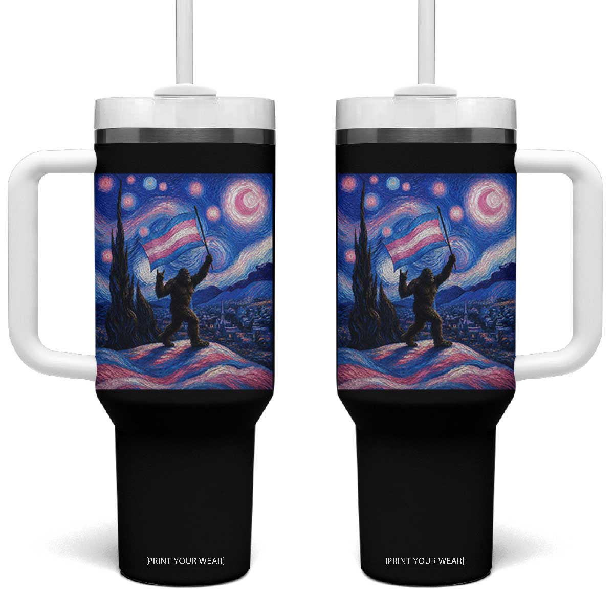 Bigfoot Starry Night Trans Rights Tumbler With Handle Sasquatch LGBTQ Pride TS12 One Size: 40 oz Black Print Your Wear