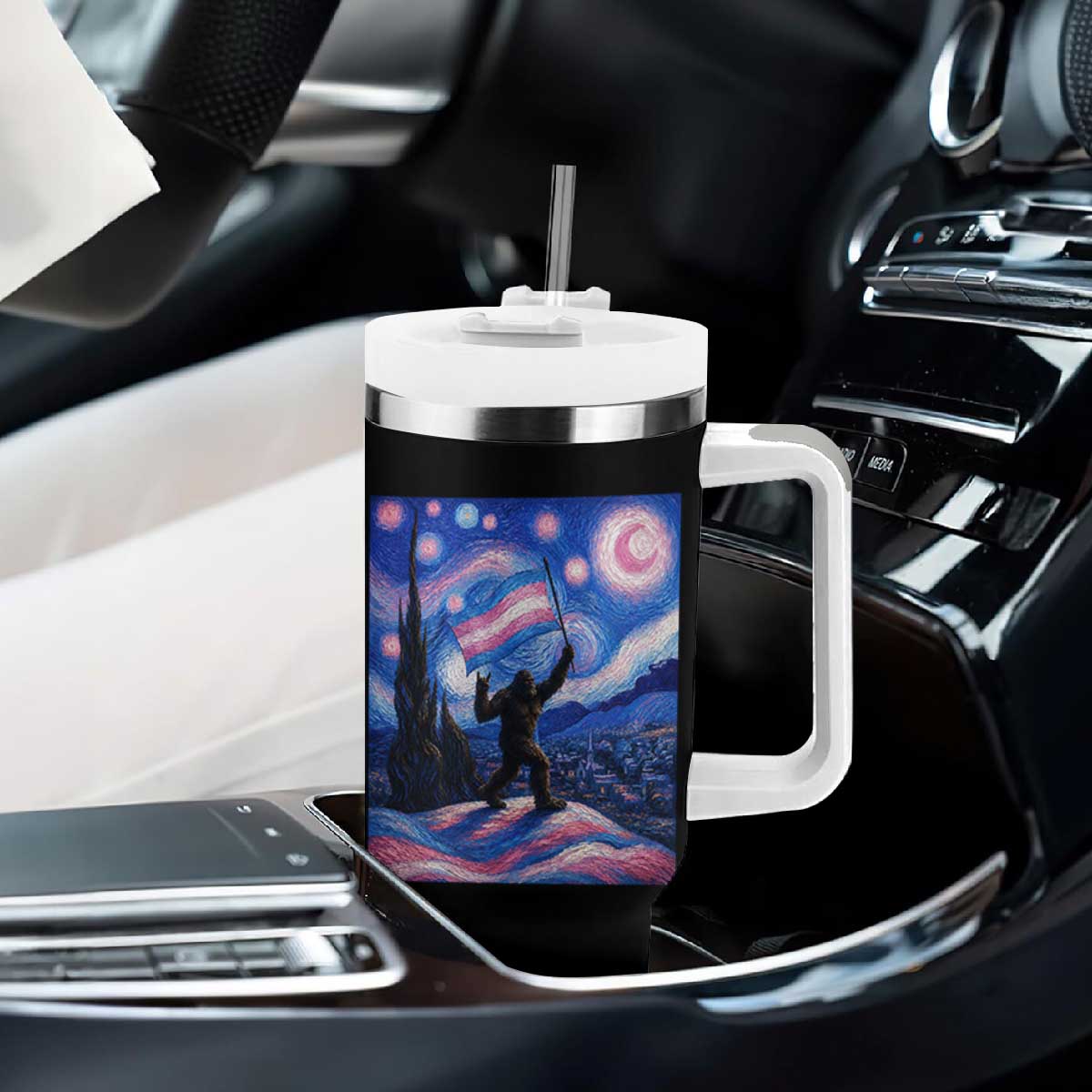 Bigfoot Starry Night Trans Rights Tumbler With Handle Sasquatch LGBTQ Pride TS12 Print Your Wear