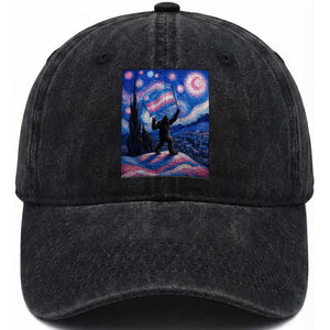 Bigfoot Starry Night Trans Rights Washed Cotton Baseball Cap Sasquatch LGBTQ Pride TS12 Print Your Wear