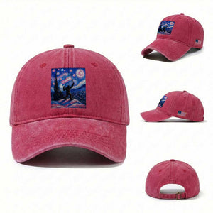 Bigfoot Starry Night Trans Rights Washed Cotton Baseball Cap Sasquatch LGBTQ Pride TS12 Washed Cap Universal Fit Red Print Your Wear