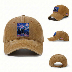 Bigfoot Starry Night Trans Rights Washed Cotton Baseball Cap Sasquatch LGBTQ Pride TS12 Washed Cap Universal Fit Yellow Ochre Print Your Wear