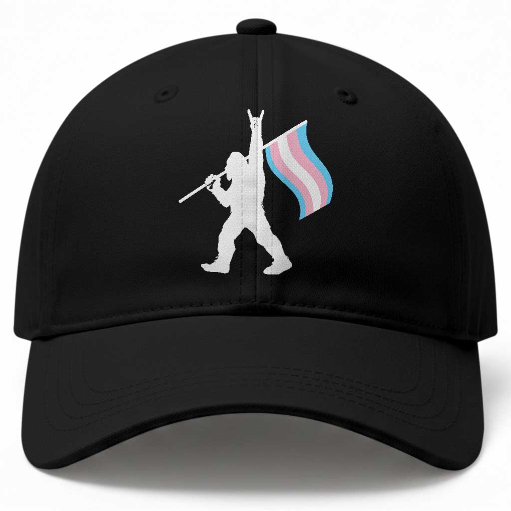 Bigfoot Rock On Trans Pride Flag Baseball Cap Sasquatch LGBTQ Ally TS12 Print Your Wear