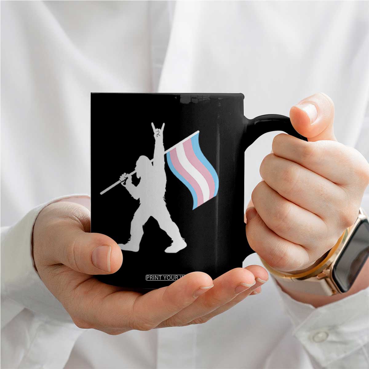 Bigfoot Rock On Trans Pride Flag Coffee Mug Sasquatch LGBTQ Ally TS12 Print Your Wear