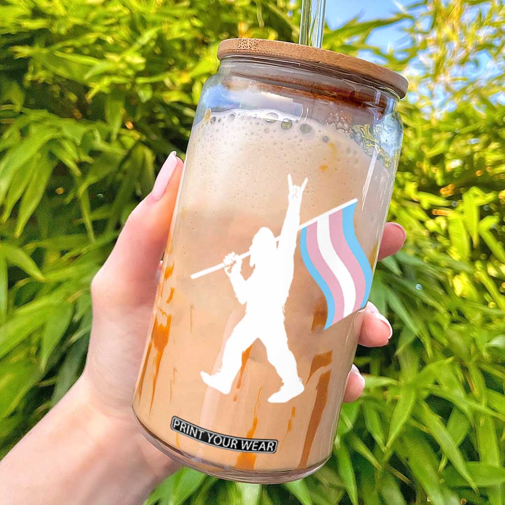 Bigfoot Rock On Trans Pride Flag Glass Can Sasquatch LGBTQ Ally TS12 Black Print Your Wear