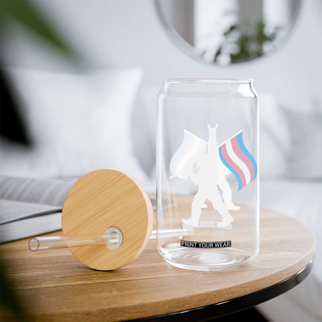 Bigfoot Rock On Trans Pride Flag Glass Can Sasquatch LGBTQ Ally TS12 Print Your Wear