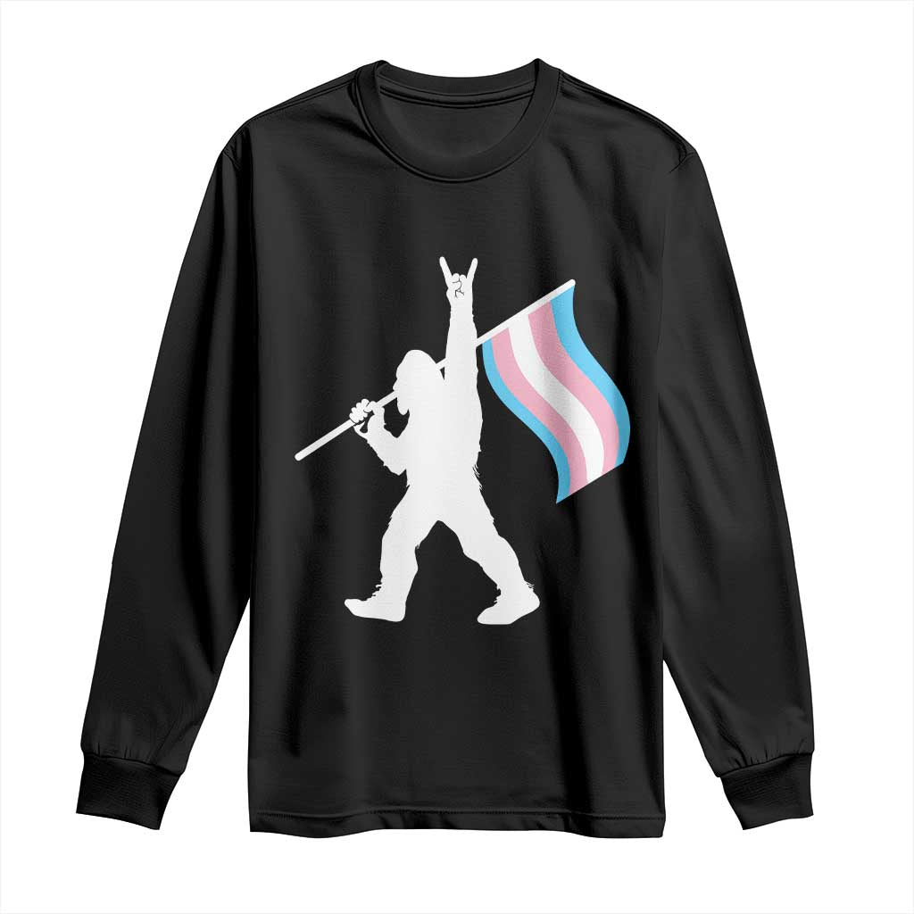 Bigfoot Rock On Trans Pride Flag Long Sleeve Shirt Sasquatch LGBTQ Ally TS12 Black Print Your Wear
