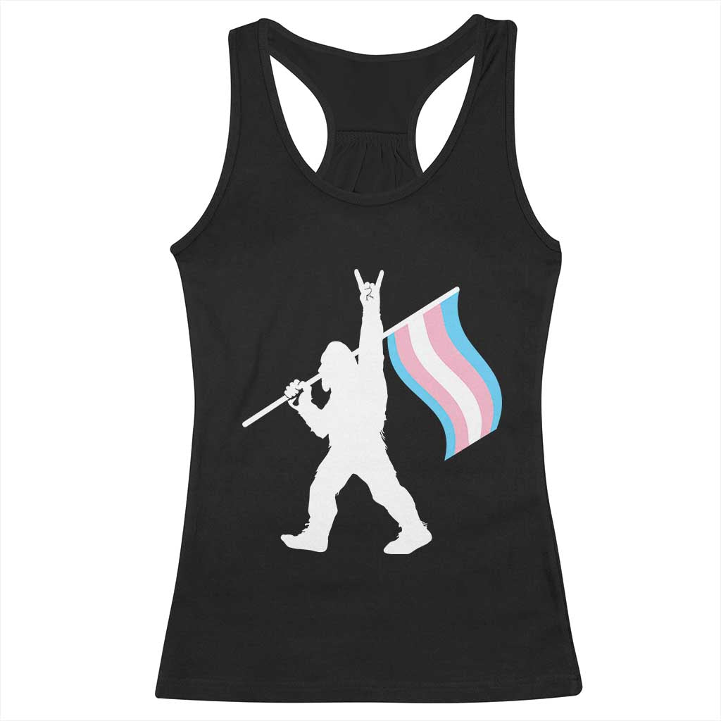 Bigfoot Rock On Trans Pride Flag Racerback Tank Top Sasquatch LGBTQ Ally TS12 Black Print Your Wear