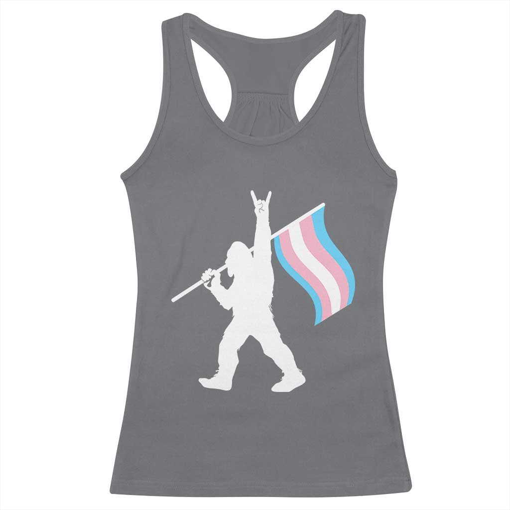 Bigfoot Rock On Trans Pride Flag Racerback Tank Top Sasquatch LGBTQ Ally TS12 Charcoal Print Your Wear