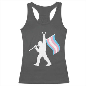 Bigfoot Rock On Trans Pride Flag Racerback Tank Top Sasquatch LGBTQ Ally TS12 Dark Heather Print Your Wear