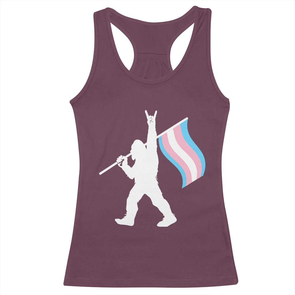Bigfoot Rock On Trans Pride Flag Racerback Tank Top Sasquatch LGBTQ Ally TS12 Maroon Print Your Wear