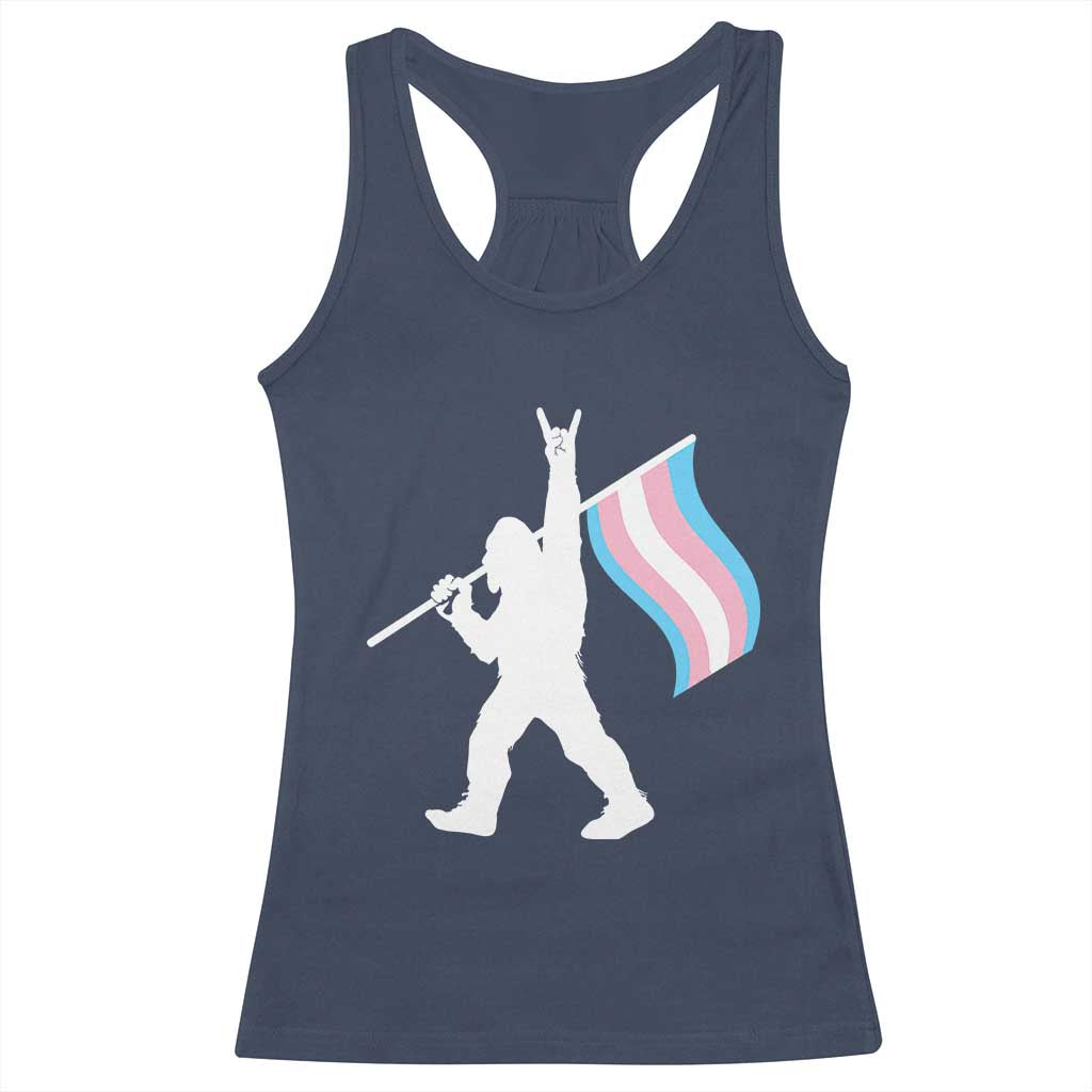 Bigfoot Rock On Trans Pride Flag Racerback Tank Top Sasquatch LGBTQ Ally TS12 Navy Print Your Wear