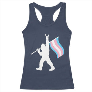 Bigfoot Rock On Trans Pride Flag Racerback Tank Top Sasquatch LGBTQ Ally TS12 Navy Print Your Wear