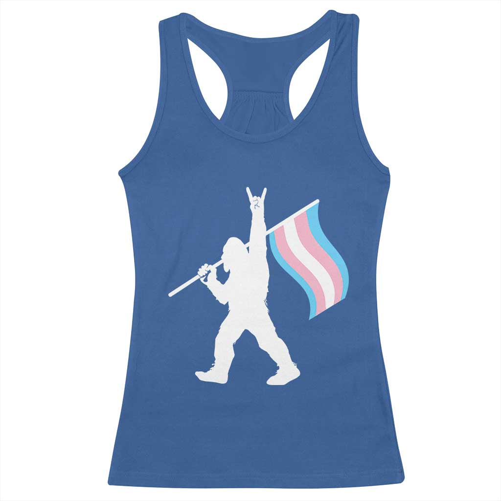 Bigfoot Rock On Trans Pride Flag Racerback Tank Top Sasquatch LGBTQ Ally TS12 Royal Blue Print Your Wear